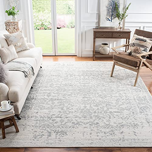 SAFAVIEH Distressed Teppich für Wohnzimmer, Esszimmer, Schlafzimmer - Madison Collection, Kurzer Flor, Silber und Elfenbein, 200 x 200 cm