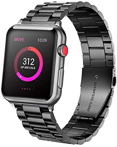 TECHGEAR Watch Band Compatible with Apple Watch Series 11/10 42mm, Series 9/8/7 41mm, Series 6/5/4/SE/SE2 40mm, Series 3/2/1 38mm Steel Link Bracelet Watch Strap Wrist Band with Metal Clasp - Black