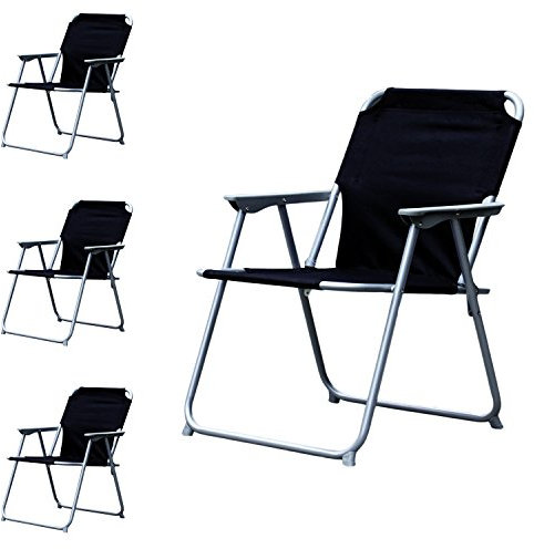 FineHome 4er Set Campingstuhl Stoff Oxfort Schwarz/Metall Anglerstuhl Regiestuhl Angelstuhl Klappstuhl Faltstuhl B 53 x T 46 x H 74 cm