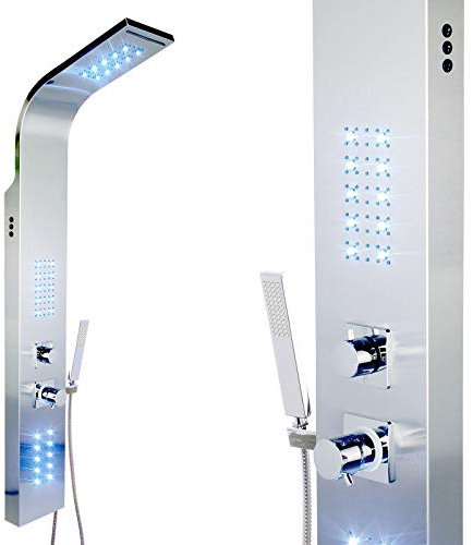 Premium Edelstahl LED Duschpaneel Thermostat Wasserfall Duschsäule 140cm hoch, ohne Thermostat