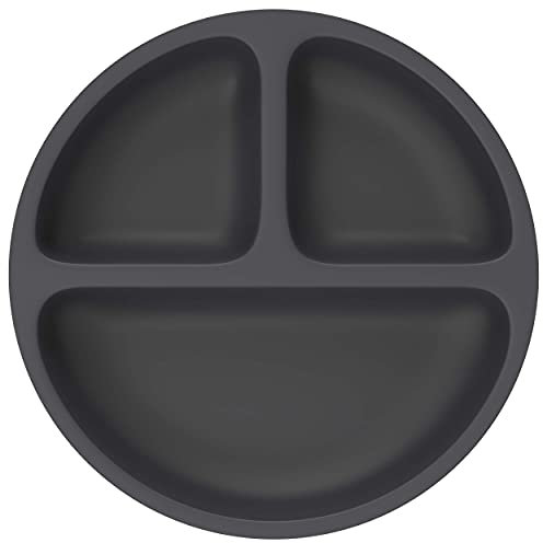 Olgs Silikon Baby Teller mit Fächern Kinderteller BPA-Frei Grau Schwarz, ab 6 Monate