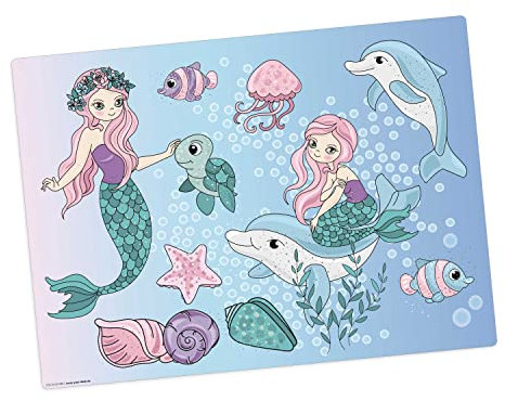 Tischset I Platzset abwaschbar - Für Kinder - Meerjungfrauen unter Wasser - aus erstklassigem Vinyl (Kunststoff -BPA frei) - 1 Stück - 44 x 32 cm - rutschfeste Tischmatte – Made in Germany
