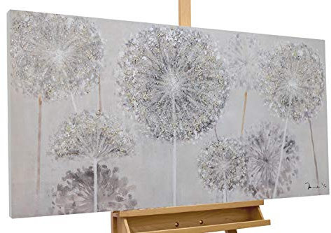 KunstLoft Leinwandbild | 100% HANDGEMALT | 120x60cm | Gemälde 'Boten des Sommers' | Blüten | Taupe | Wandbild Wohnzimmer