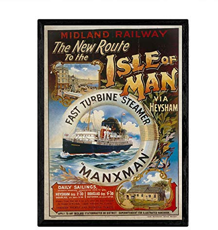 Nacnic Vintage-Poster von Isle of Man Dekoration für den Innenbereich, mit Bildern im Vintage- und Werbung, Retro-Dekoration, Größe A4, mit Rahmen