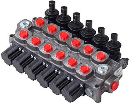 Galtech 6 Bank 1/2 BSP 60 l/min Double Acting Cylinder Spool Hydraulic Monoblock Valve, Cast-Iron, for Log Splitters, Tractors, Loaders