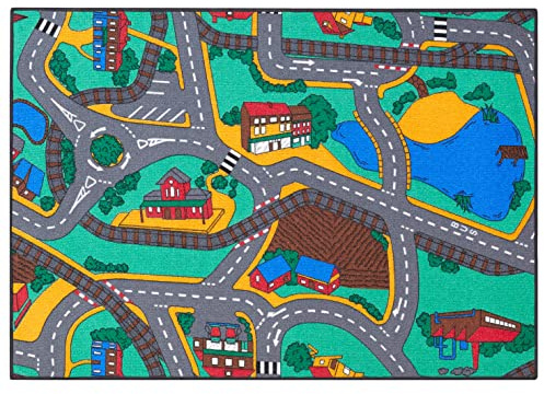 Carpet Studio Teppich Kinderzimmer 95x133cm, Kinderteppich, Spielteppich Straße Jungen & Mädchen, Teppiche für Babyzimmer, Schlafzimmer & Spielzimmer, Antirutsch, 30°C waschbar - Playtime