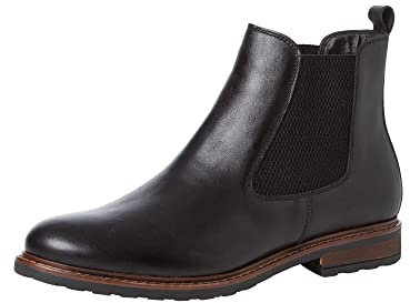 Tamaris Damen Stiefeletten, Frauen Chelsea Boots,halbstiefel,Kurzstiefel,uebergangsschuhe,uebergangsstiefel,flach,Boots,Black Leather,40 EU / 6.5 UK