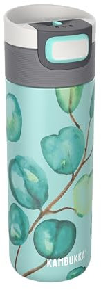 KAMBUKKA Gourde Isotherme (500ml) - Thermos Etanche: Technologie Snapclean® - Idéal pour Boissons Chaudes et Froides - Fond Antidérapant - Acier Inoxydable - Modèle ETNA Eucalyptus Leaves