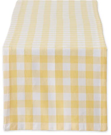 DII Chemin de Table à Carreaux 100 % Coton, Lavable en Machine, Jaune, 14 x 108 cm