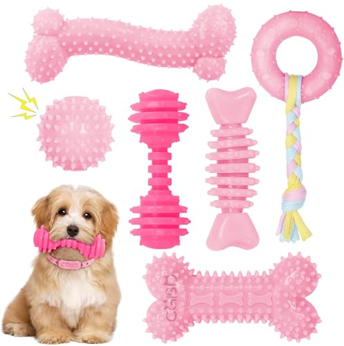 CGBD Puppy Toys, 6 Pack Dog Chew Toys, Teething Toys for Small Dogs, Pink