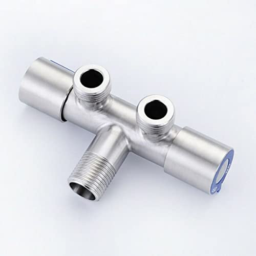 Grifo de agua fría de acero inoxidable de doble manija grifo de lavadora de baño doble control una entrada y válvulas de ángulo de salida
