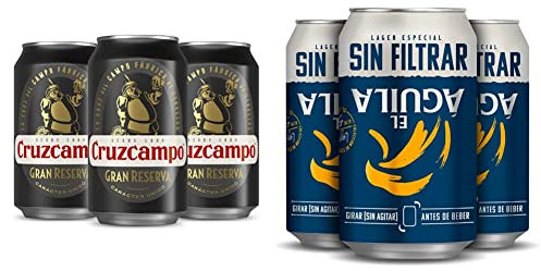 Cruzcampo Gran Reserva Cerveza Tostada Pack Lata, 24 x 33cl + El Aguila Sin Filtrar Cerveza Lager Especial Pack Lata, 24 x 33cl