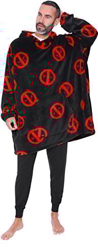 Marvel Deadpool Mens Hoodie, Oversized Fleece Blanket Hoodie Black