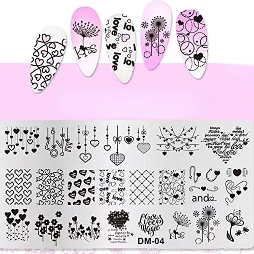 RUNRAYAY Nail Art Image Stamping Plates, Valentine'S Day Love Heart Flower DIY Manicure Template Image Plate for DIY Nail Art - 6 x 12Cm