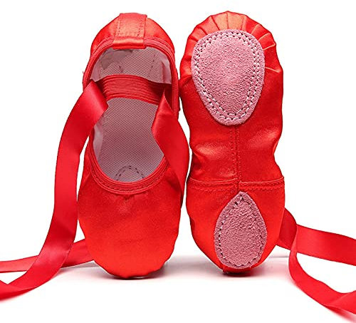Ballettschuhe 2 Paar Ballettschuhe Ballerina Tanzschuhe Satin Ballettschuhe Bändchenschnürung Ballerinas Spitzenschuhe Ballett für Mädchen Schuhe Damen 156 (Rot 30 EU)