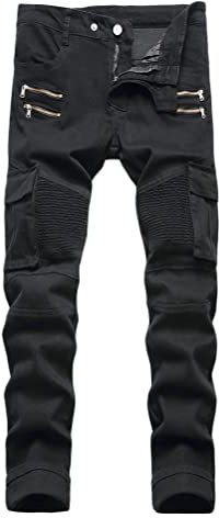 Osheoiso Herren Destroyed Stretch Jeans Coole Schwarze Jeans Skinny Ripped Slim Fit Hip Hop Hose Mit Löchern Für Männer Reißverschluss Jeans Vintage Party Freizeithose