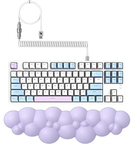 MAMBASNAKE AJAZZ AK873 Teclado mecánico Intercambiable en Caliente con Cable + reposamuñecas Suave en la Nube + Cable en Espiral, 22 Teclas flotantes PBT retroiluminadas, 87% Teclado con Cubierta