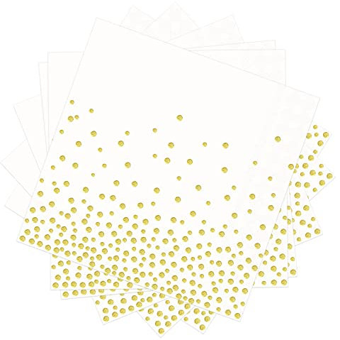 Servietten, Goldfolie Papierservietten 3-lagig Weiß mit Golddruck Gepunktete Papier Servierten, Mittagsservietten 33x33cm Einweg Partyservietten mit metallic Aufdruck, 80 Stück