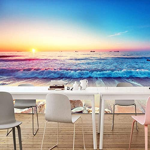 Wandbilder Fototapete - Mediterrane Strandwellen - Tapete Zum Abziehen Und Aufkleben - 3D-Wandbild Für Kinderzimmer, Wandkunst, Poster, Bild, Junge, Mädchen, Schlafzimmer, Geschenk, 350(B) x256(H) cm