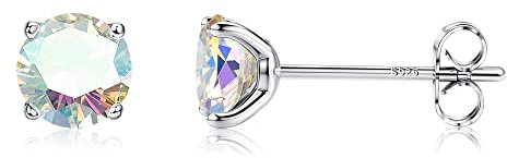 MILACOLATO CZ Boucles d'Oreilles Argent 925 Pour Femme Homme, Longues Boucles d'Oreilles Clou Arc-En-Ciel Avec Zirconium Aurora, Argent/Or/Or Rose Cuff CZ Sleeper Oreille Piercing Hypoallergénique 5mm
