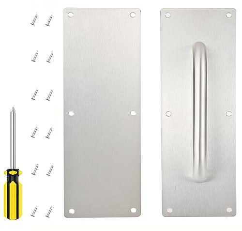 Abgream 201 Edelstahl-Türgriff – 1 Set Zug- und Druckplatte, Türgriff mit Schrauben und Schraubendreher, geeignet für Holz- oder Verbundtüren (30 x 9,7 cm)