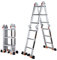 12 FT Folding Ladder Multi-Purpose Aluminium Extension Ladder 7 in 1 Step Heavy Duty Combination Foldable Scaffold Ladder with Movable Wheels Stabilizer Bar for Home Or Outdoor