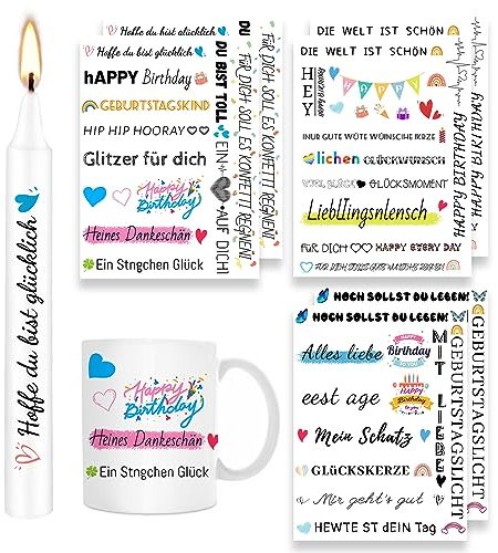 ALLAVA 6 Stück Kerzentattoos (200+ Muster), Wasserschiebefolie kerzen, Kerzensticker Kerzenfolie für Kerze Tasse DIY Geschenk, Kerzen Dekorieren, Kerzensprüche (Stil A)