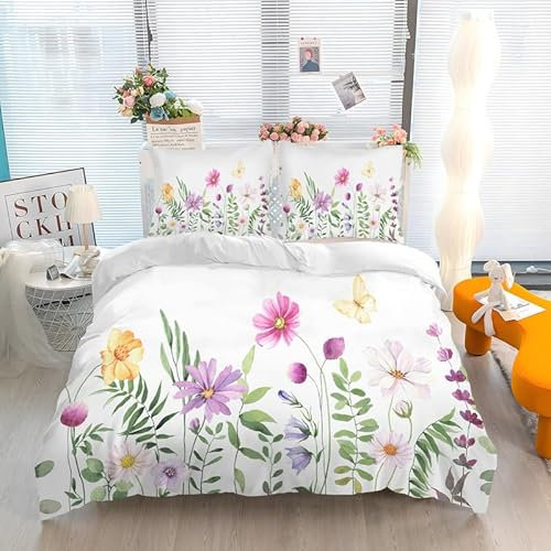 Linfye Housse de Couette 220x240 cm Fleur Rose Parure de Lit Adulte avec Fermeture Éclair, Linge de Lit Parure Housse Couette 2 Personnes en Microfibre + 2 Taie d'oreiller 65x65 cm