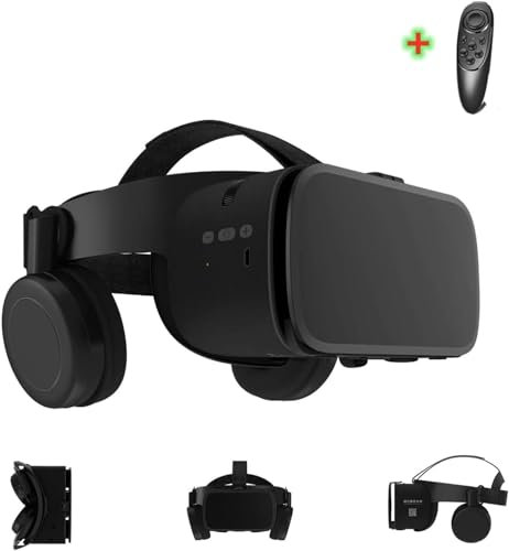 LONGLU Auriculares de Realidad Virtual VR para iPhone y Teléfonos Android, Gafas 3D de Realidad Virtual con Auriculares Inalámbricos para Películas Imax y Jugar Juegos con Control Remoto (Negro)