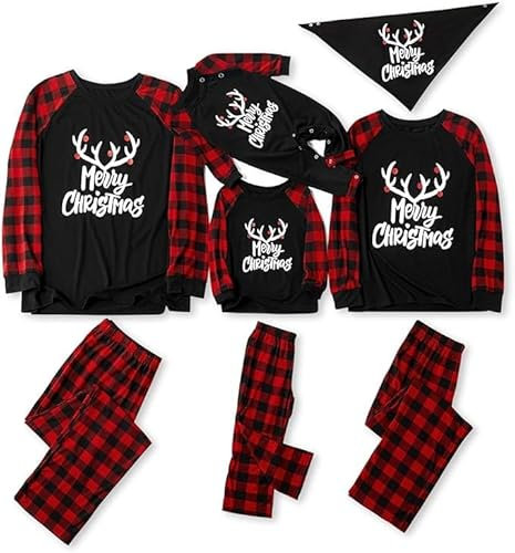 IFFEI Pyjama Noel Famille Familia Ensemble de Pyjama Hiver de Noël pour Homme et Femme Couple Enfant avec imprimé et Poche Bois Noirs Femmes M