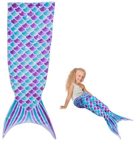 Meerjungfrau Decke Weicher Warmer Plüsch Fleece Schlafsack Meerjungfrau Flosse Decke 50 X 145 cm Glitzernden Fischschuppen Design All-Saison-Schlafdecke für Kinder Damen (Dunkelblau)