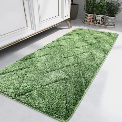 Homantic Dunkelgrüner Badezimmerteppich, Rutschfester Badteppich, Große Badezimmermatte, Langer Badläufer, Dicke Weiche Badematte, Großer Badläufer für Badewanne, Bett 60X150cm