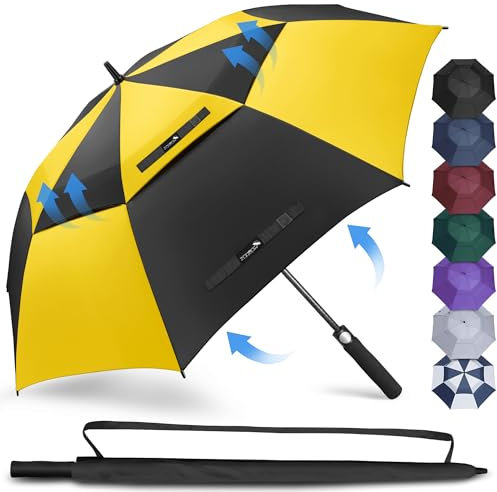 ZOMAKE Regenschirm Gross Sturmfest XXL - Golfschirm Groß Windfest 68inch - Familienregenschirm Groß Sturmfest Mit Tragegurt(Gelb/Schwarz)