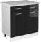 Vicco Unterschrank R-Line, Schwarz Hochglanz/Weiß, 80 cm mit Schubladen und Türen, mit Arbeitsplatte
