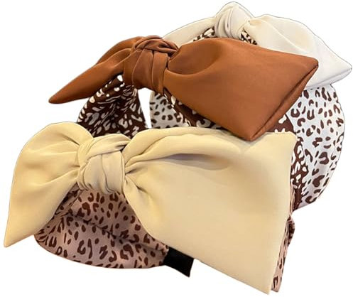 scicent Haarreif Leopard 3 Stück Vintage Haarreifen Rockabilly Kopfband Schleife Haarband Breit Haarreif Bunny Ear Haarschmuck für tägliche Kleidung, Geburtstagsfeier, Bankett - 9827