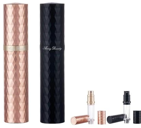 AricizBeauty Travel Refillable Perfume Atomizer 0.17fl.oz/5ml. Cologne Pocket Recyclable Portable Sprayer Bottle. Mini Scent Pump Case Dispenser Perfume Container (ROSE+BLACK)