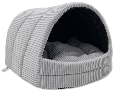 ODOLPLUSZ Hundehütte Hundehöhle Exklusives Haus Hund oder Katze | 2 Größen Komfortabel und Waschbar (Grau aus Cord, S)