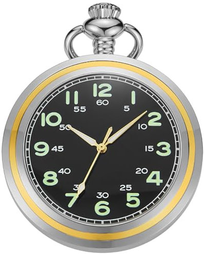 Whodoit Elegante mechanische Herren-Taschenuhr mit Kette und Box, MW184-Silberschwarz, modisch