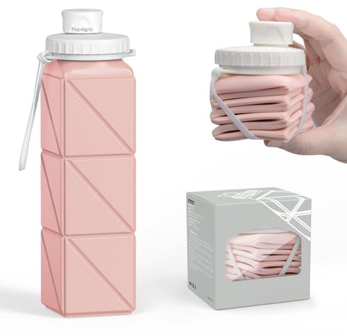 Popdigito Collapsible Water Bottles,Leak-Proof Silicone Bpa Free Bottles,Durable & Foldable Lightweight Outdoor Portable Reusable Water Bottle For Sports Gym,Travel, Camping,Detachable For Dishwasher