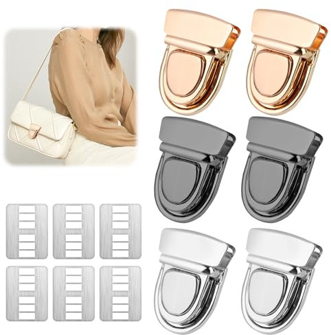 6 Stück Verschluss Schloss für Tasche, Taschenschlösser, Steckschloss für Taschen, Taschenverschluss, Drehverschlüsse Für Handtaschen, Tuck Lock für Tasche Portemonnaie Geldbörse Ledertasche DIY