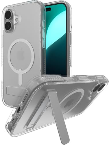 ZAGG Crystal Palace Snap KS Graphene-Reinforced Case with Built-In Kickstand for iPhone 16 Plus [6.7-Inch], MagSafe Compatible, Anti-Yellowing, Shockproof Phone Back Cover (Transparent)