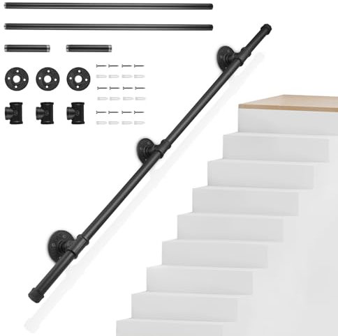Main Courante pour Escalier Intérieur Extérieur, Sunowl Rampe d'escalier Intérieur Extérieur, Antidérapante Sécurité Rampe Escalier Galvanisé pour Escaliers, Cuisine, Salle de Bain, Jardin (1,2M)