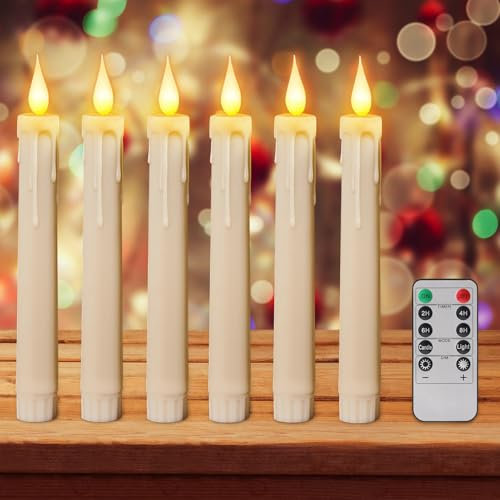 DZAY 6 Stück LED Stabkerzen mit Timer,Led Kerzen mit Fernbedienung Flackernde Flamme LED Elektrische Kerzen,Echtwachskerzen Stabkerzen für Weihnachtsdeko Innen Zimmer Deko,Hochzeit und Party