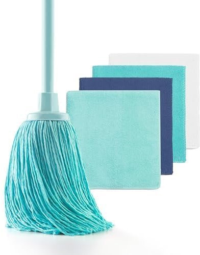 Blue Dolphin - Fregona con 4 bayetas de Microfibra reciclada Set de Limpieza sostenible para hogar y Todo Tipo de Superficies Super Absorbente y Resistente
