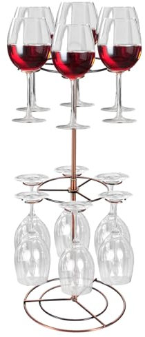 Support de verre à vin en métal noir avec motif de volute, support de rangement autoportant pour verres à pied avec 12 crochets