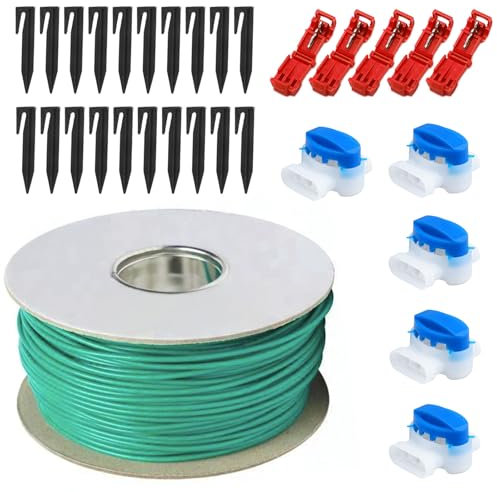 Câble de délimitation pour robot tondeuse - 50 m - Avec 20 piquets, 5 connecteurs de câble étanches et 5 connecteurs de dérivation, accessoires universels pour Husqvarna, Gardena, Bosch
