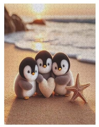 Süßer Pinguin Puzzle Für Erwachsene,500-teiliges Puzzles, Für Kinder,Holzpuzzle,Lernspielzeug, 55×41cm