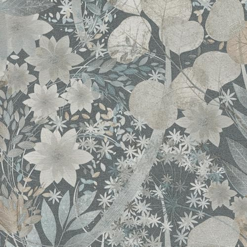 Erismann Secret Grove Vinyl Textured Leaf Wallpaper Blue/Grey/Beige 10506-44 - Feature Wall Paper for Living Room Bedroom Lounge Kitchen Hallway