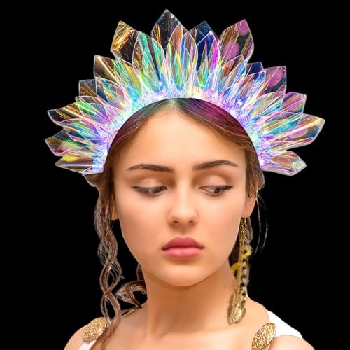 DIELIANHUA Leuchtende Stirnbänder, Leuchtendes Stirnband, LED-Göttin der Freiheit, Kronen-Stirnband, LED Haarschmuck, Geeignet für Frauen Und Mädchen Zum Halloween-Karnevalstanz/B