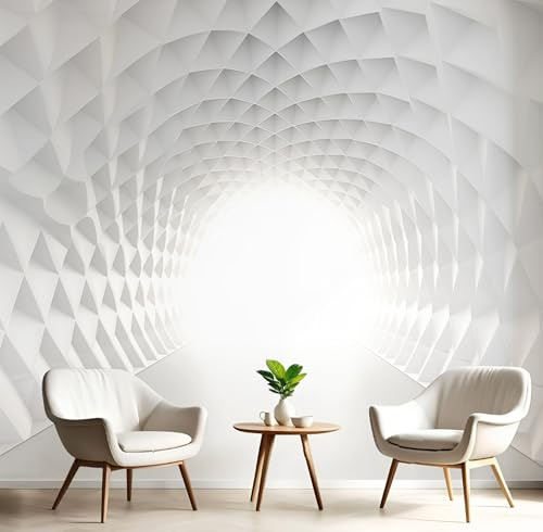 GSAEIMCT White Light Tunnel 3D Murals,Solid Geometry Silk Mural Photo Wallpaper for Large Tv Background Wall Art Living Room Bedroom Kitchen Home Decorative,200X140Cm